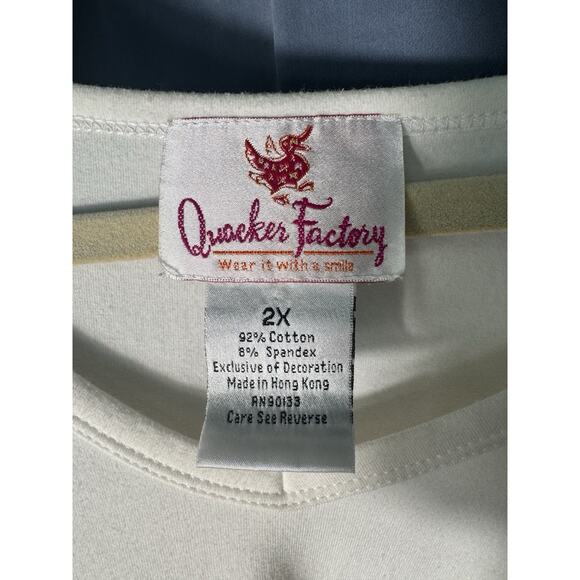 Quacker Factory White Flamingo Shirt Women’s 2X Sequin Tropical Summer Top - Picture 3 of 5